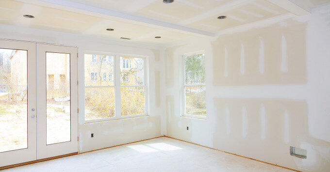 Newly sheetrocked room